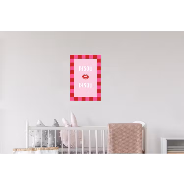 Kiss - Roze - Frans - Valentijn Muursticker klein -kinderkamer