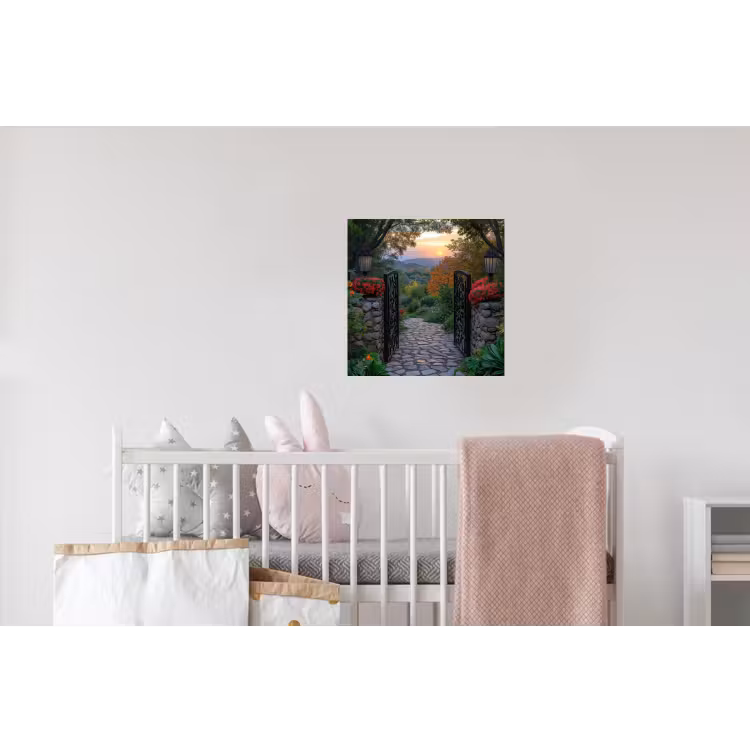 Landschap - Hek - Pad - Zonsondergang - Natuur Muursticker klein -kinderkamer