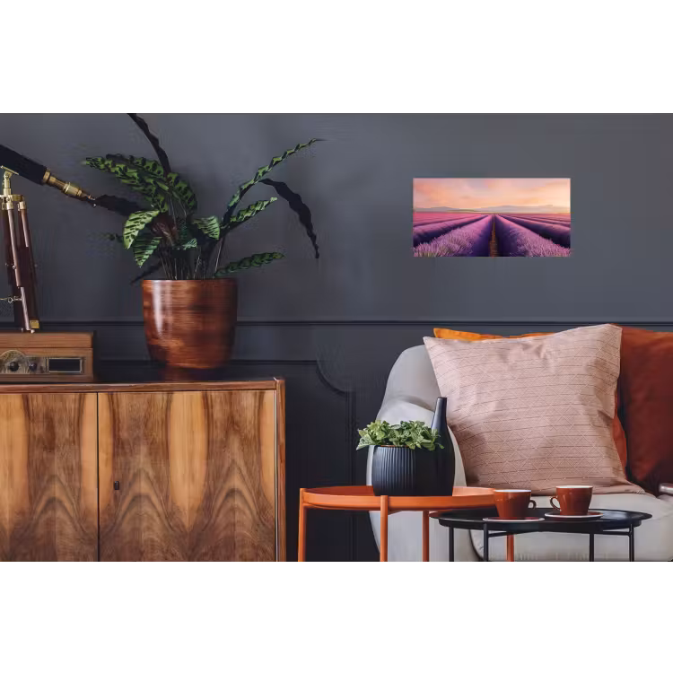 Lavendelveld - Zonsondergang - Paars - Bloemen Muursticker klein -kamerbank