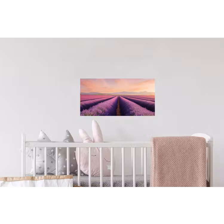 Lavendelveld - Zonsondergang - Paars - Bloemen Muursticker klein -kinderkamer