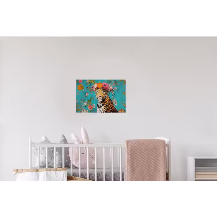 Luipaard - Bloemen - Kroon Muursticker klein -kinderkamer