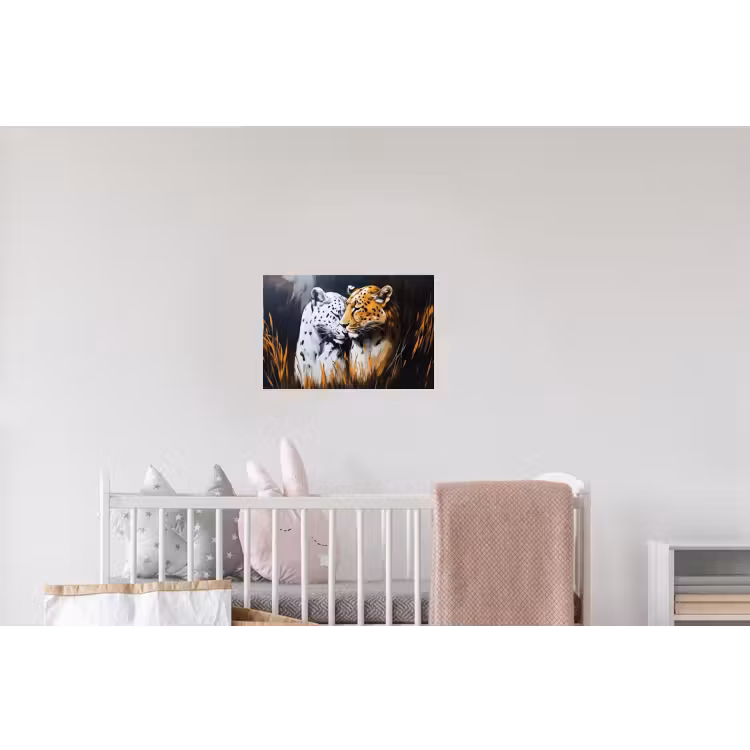 Luipaard - Oranje - Wit - Gras Muursticker klein -kinderkamer