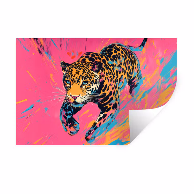 Luipaard - Roze - Oranje - Blauw - Verf Muursticker klein -3d