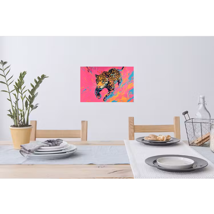 Luipaard - Roze - Oranje - Blauw - Verf Muursticker klein -eettafel