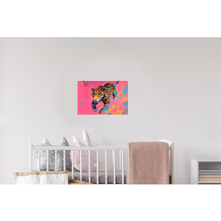 Luipaard - Roze - Oranje - Blauw - Verf Muursticker klein -kinderkamer