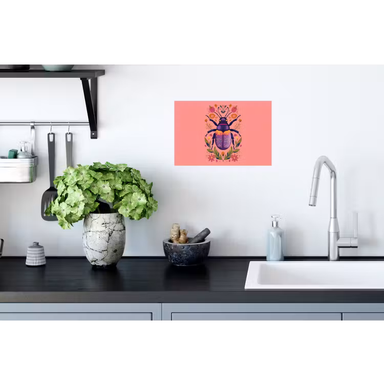 Paars - Kever - Stipjes - Bloemen Muursticker klein -keuken