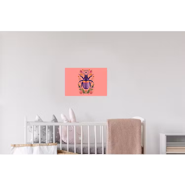 Paars - Kever - Stipjes - Bloemen Muursticker klein -kinderkamer
