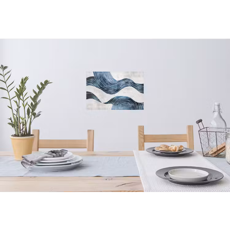 Lijnen - Golven - Abstract - Blauw Muursticker klein -eettafel