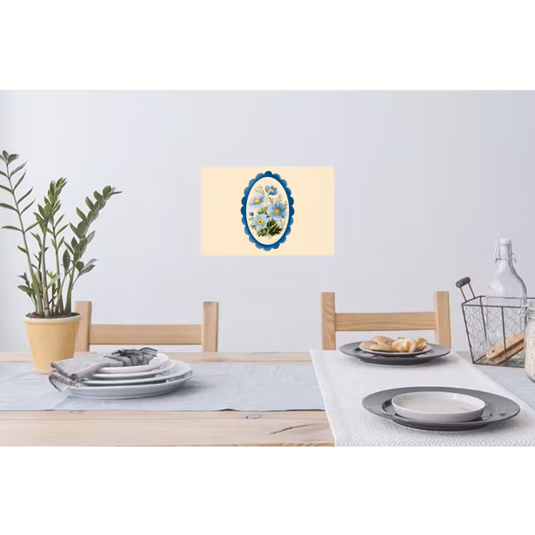 Lijst - Bloemen - Lichtblauw - Illustratie Muursticker klein -eettafel