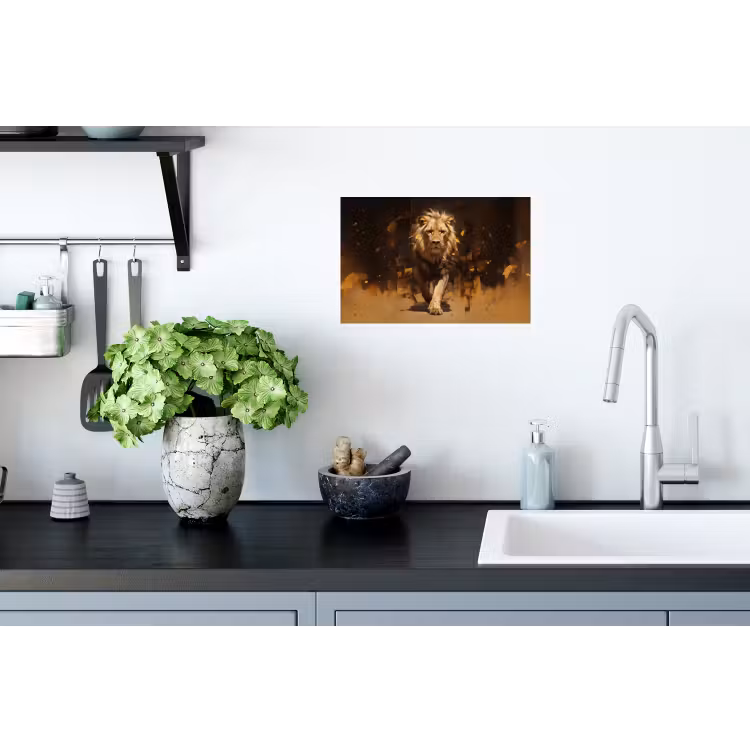 Leeuw - Geschilderd - Abstract - Goud Muursticker klein -keuken