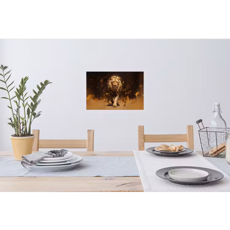 Leeuw - Geschilderd - Abstract - Goud Muursticker klein -eettafel