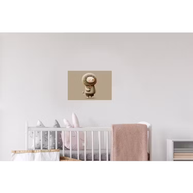 Leeuw - Oranje bloemen - Vriendelijk Muursticker klein -kinderkamer