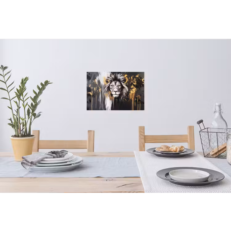 Leeuw - Portret - Verfspatten - Grijs Muursticker klein -eettafel