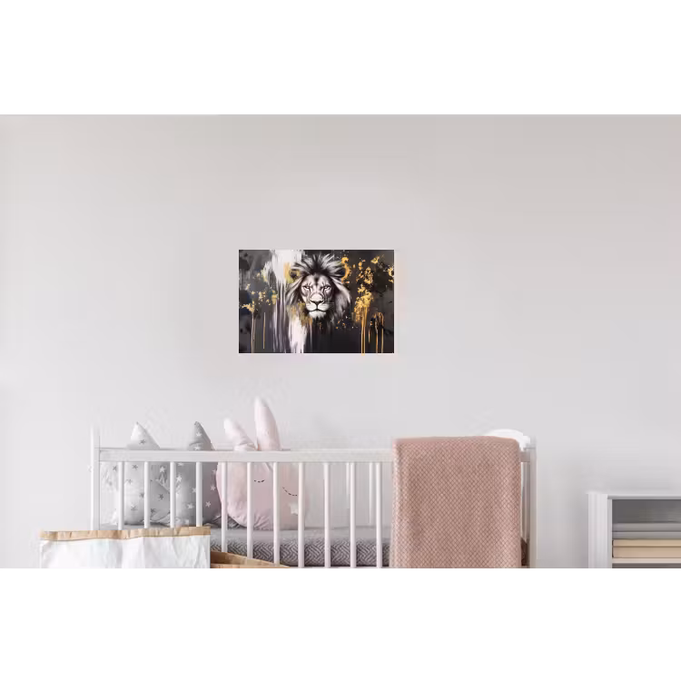 Leeuw - Portret - Verfspatten - Grijs Muursticker klein -kinderkamer