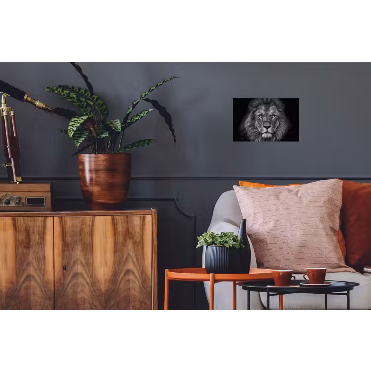 Leeuw - Dieren - Zwart - Wit Muursticker klein -kamerbank
