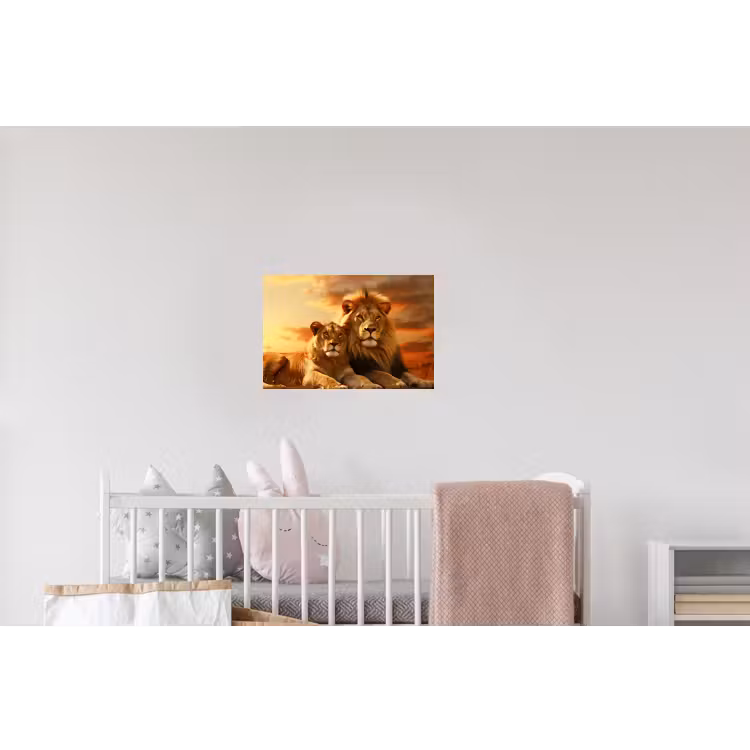Leeuwen - Zonsondergang - Afrika - Savanne - Dieren Muursticker klein -kinderkamer