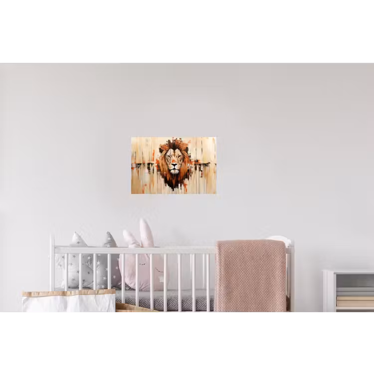 Leeuwenkop - Lijnen - Crème Muursticker klein -kinderkamer