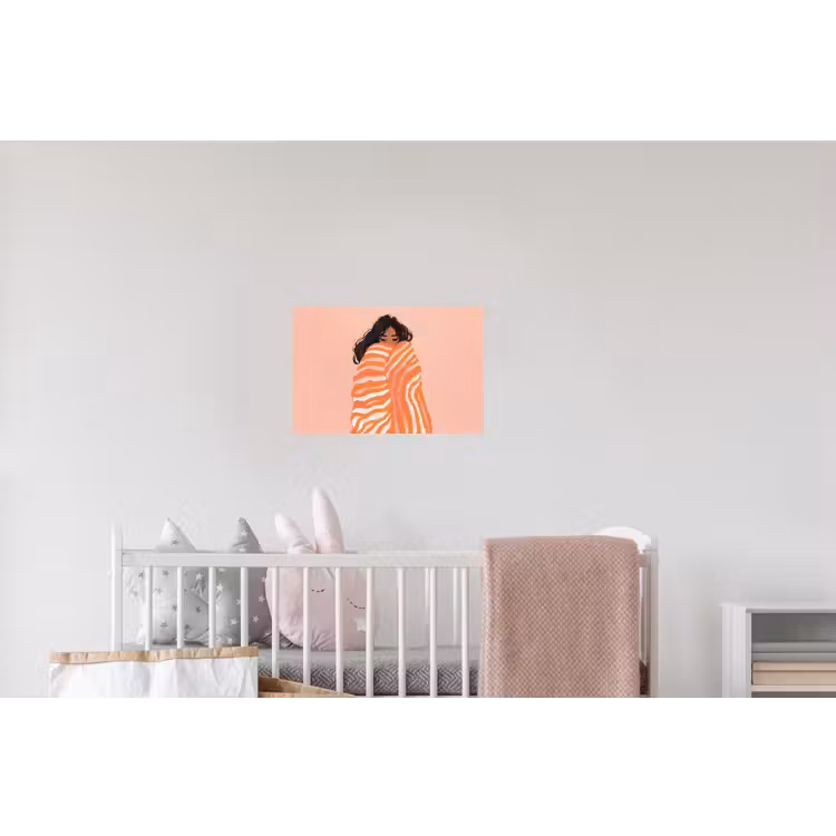 Meisje - Deken - Gestreept - Oranje Muursticker klein -kinderkamer