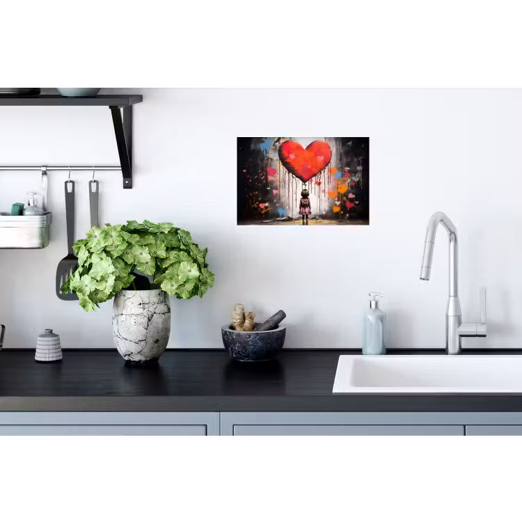 Meisje - Hart - Graffiti - Kunst - Kleuren - Rood Muursticker klein -keuken
