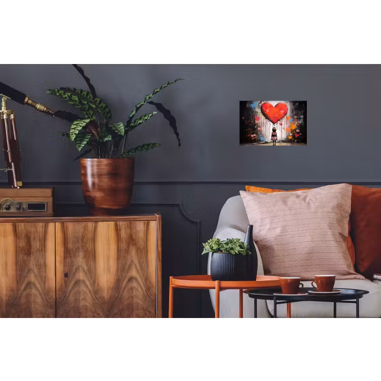 Meisje - Hart - Graffiti - Kunst - Kleuren - Rood Muursticker klein -kamerbank