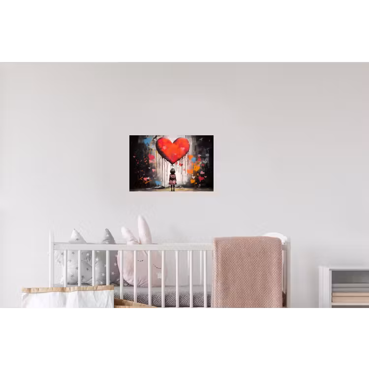 Meisje - Hart - Graffiti - Kunst - Kleuren - Rood Muursticker klein -kinderkamer