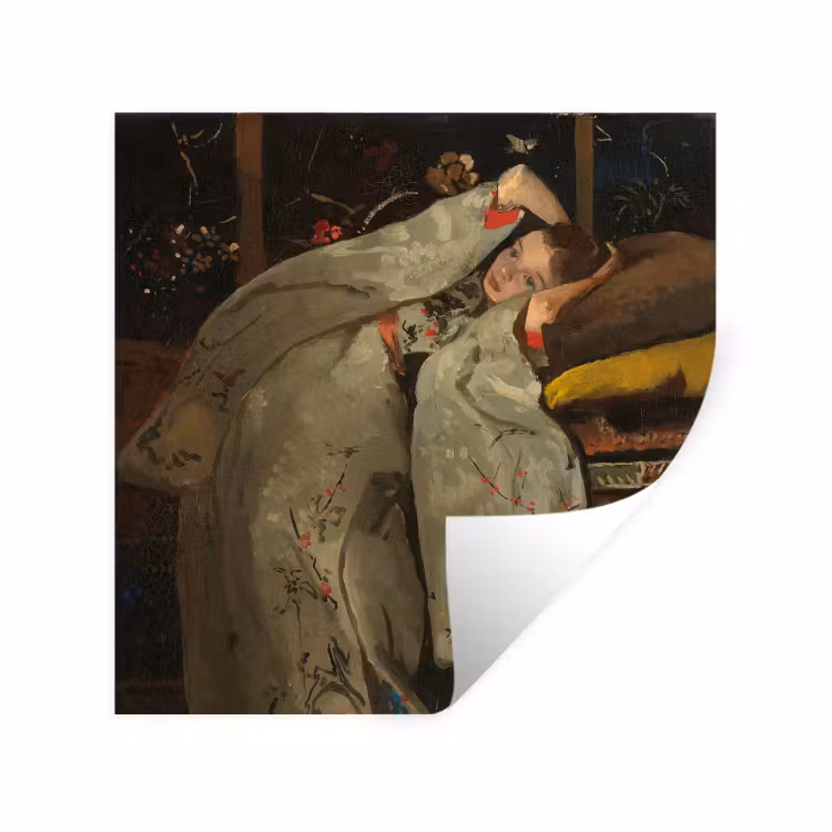 Meisje in witte kimono - Schilderij van George Hendrik Breitner Muursticker klein -3d