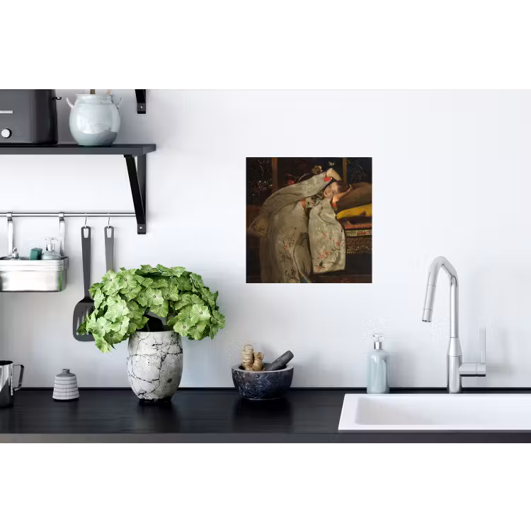 Meisje in witte kimono - Schilderij van George Hendrik Breitner Muursticker klein -keuken