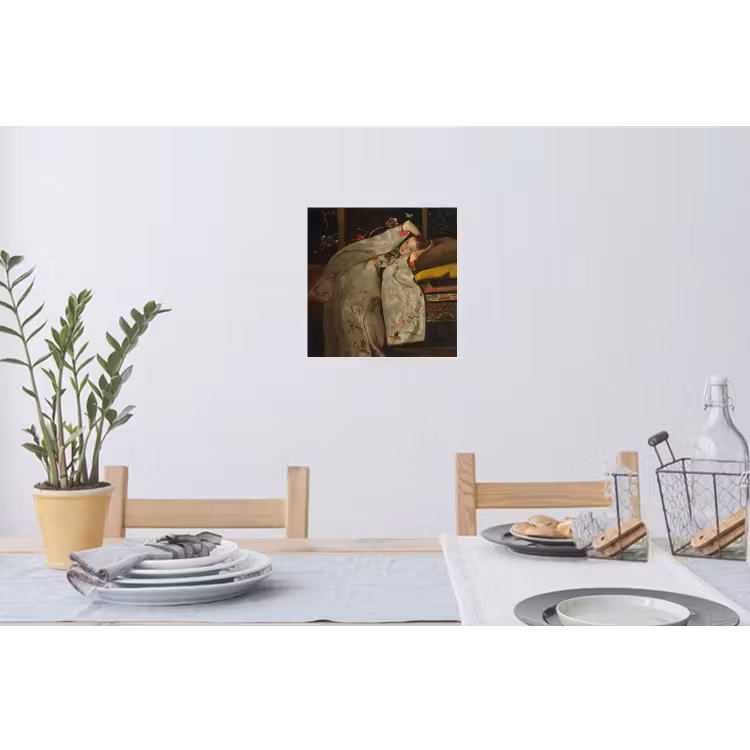 Meisje in witte kimono - Schilderij van George Hendrik Breitner Muursticker klein -eettafel