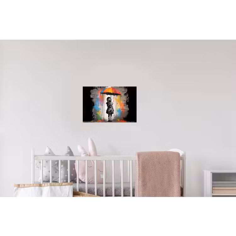 Meisje - Kunst - Paraplu - Graffiti - Kleuren - Muur Muursticker klein -kinderkamer