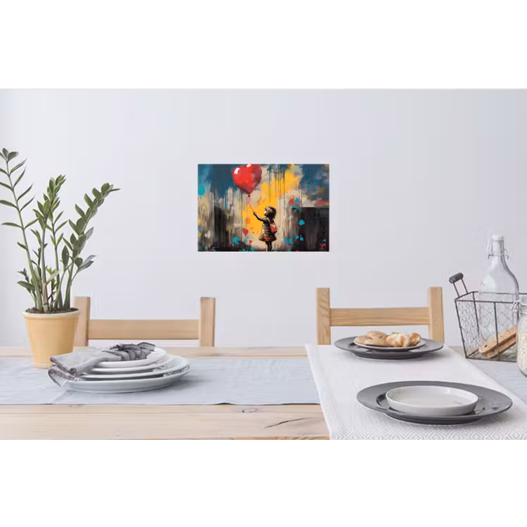 Meisje - Ballon - Hart - Graffiti Muursticker klein -eettafel