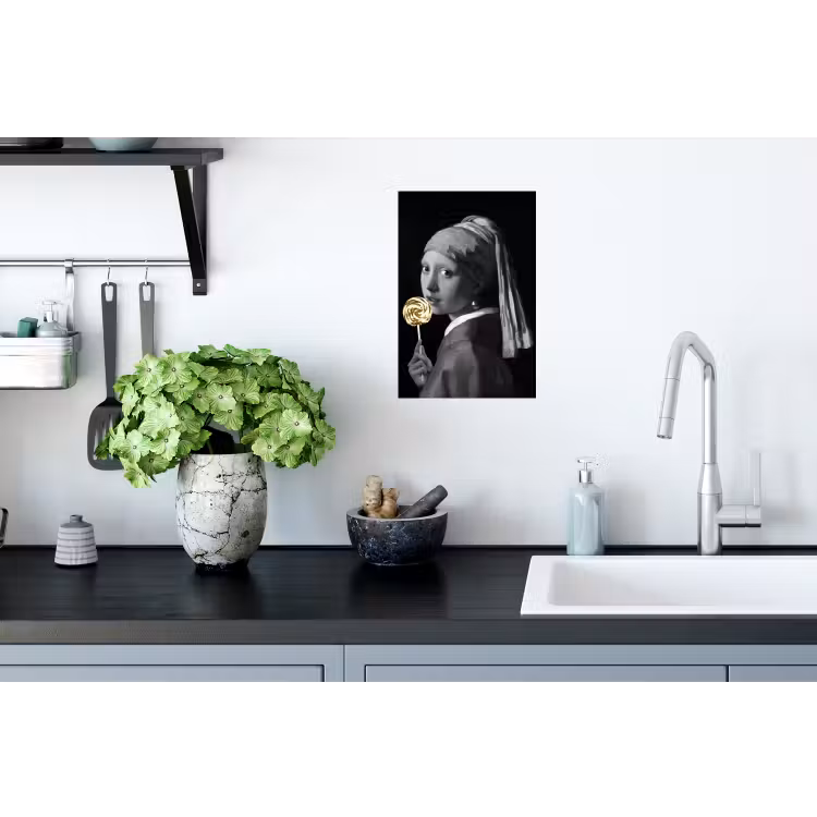 Meisje met de parel - Johannes Vermeer - Lolly - Goud Muursticker klein -keuken