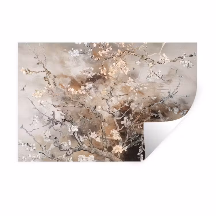 Amandelbloesem - Kunst - Van Gogh - Beige - Abstract Muursticker klein -3d