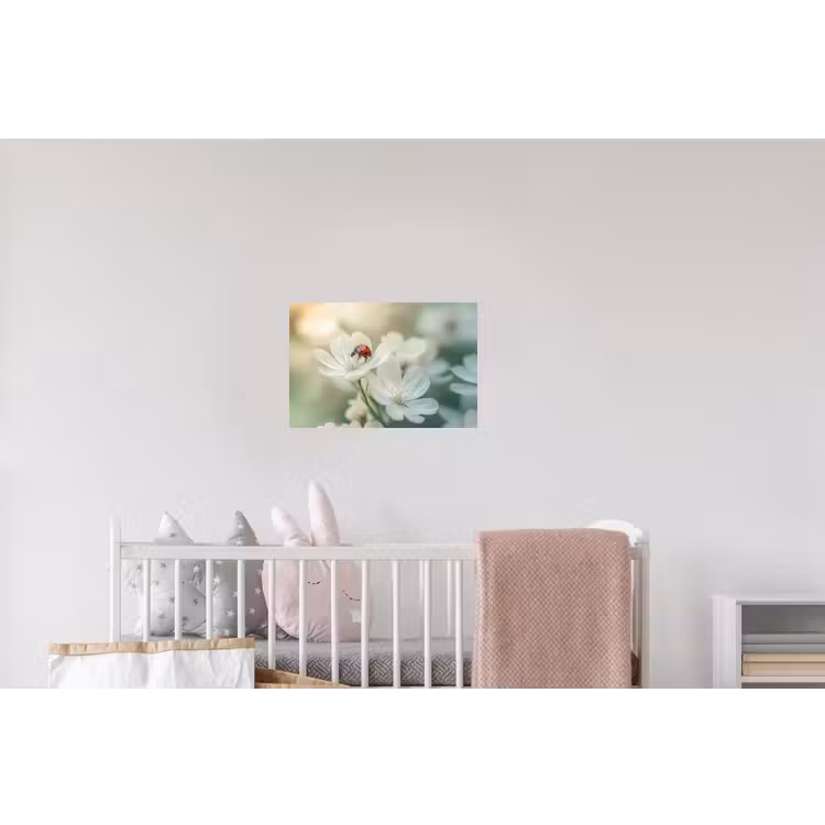 Lieveheersbeestje - Bloemen - Wit Muursticker klein -kinderkamer