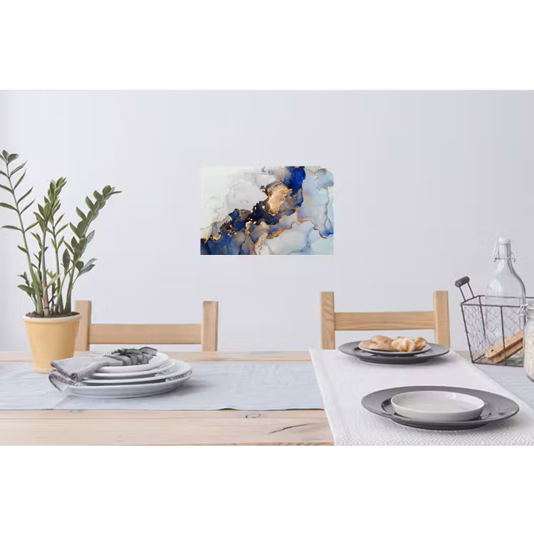 Marmer - Blauw - Goud Muursticker klein -eettafel