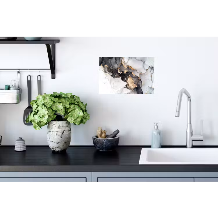 Marmer - Goud - Abstract - Zwart Wit - Luxe Muursticker klein -keuken