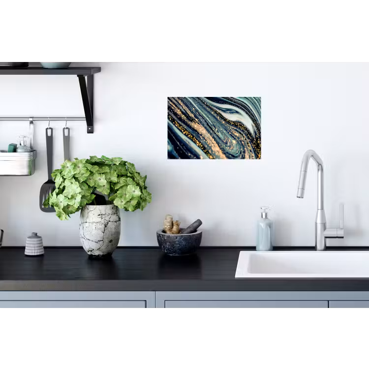 Marmer - Goud - Blauw - Glitter - Marmerlook - Abstract Muursticker klein -keuken