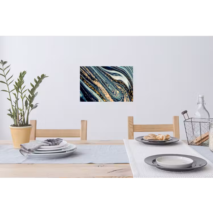 Marmer - Goud - Blauw - Glitter - Marmerlook - Abstract Muursticker klein -eettafel