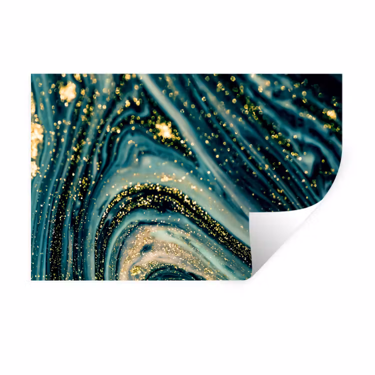 Marmerlook - Luxe - Goud - Turquoise - Glitter Muursticker klein -3d