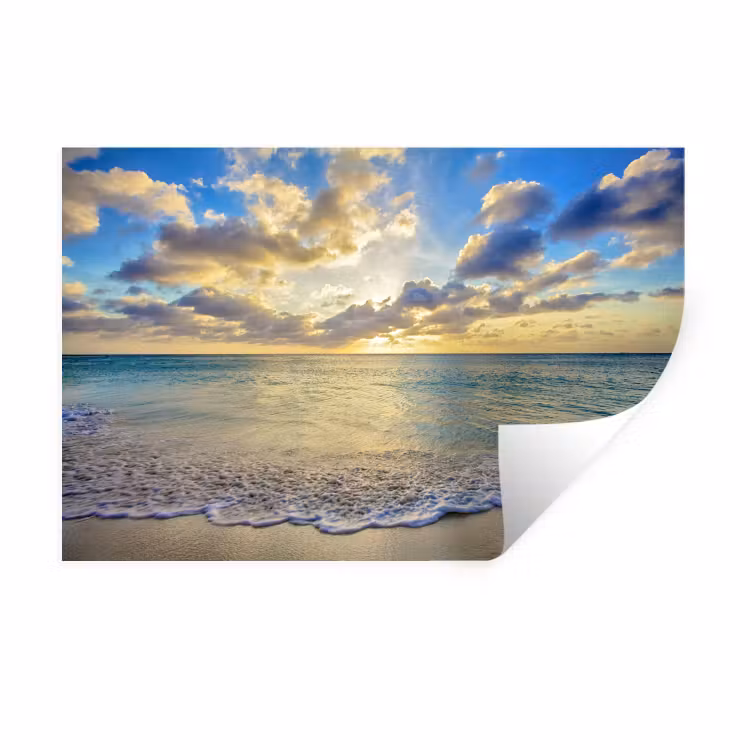 Zee - Strand - Wolken - Zon Muursticker klein -3d