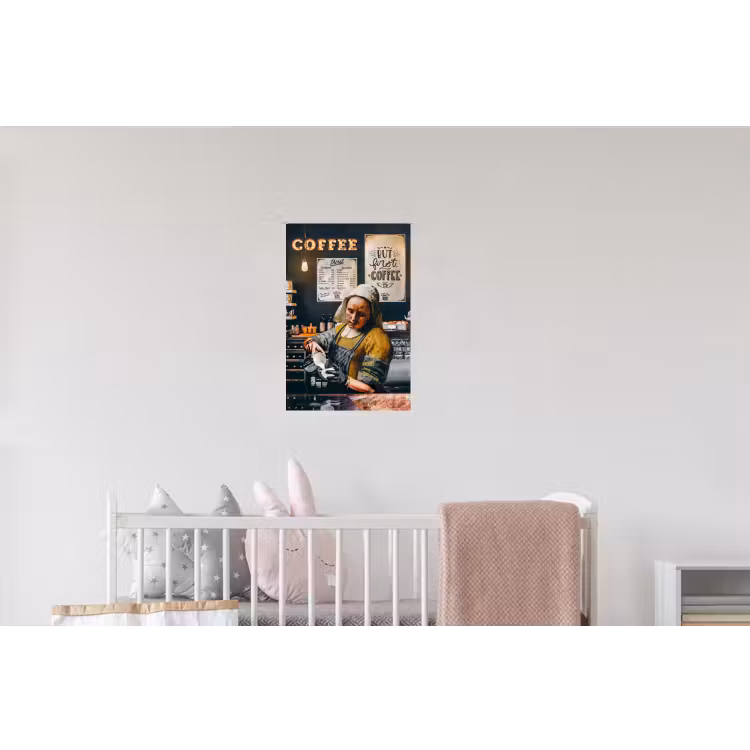 Melkmeisje - Barista - Koffie - Vintage - Kunst - Abstract - Schilderij - Oude meesters Muursticker klein -kinderkamer
