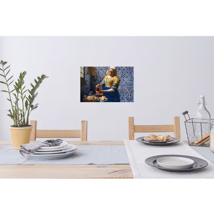 Melkmeisje - Delfts Blauw - Vermeer - Schilderij - Oude meesters Muursticker klein -eettafel