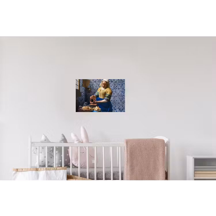 Melkmeisje - Delfts Blauw - Vermeer - Schilderij - Oude meesters Muursticker klein -kinderkamer