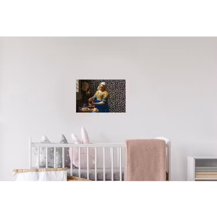 Melkmeisje - Kunst - Panterprint - Vermeer - Schilderij - Oude meesters Muursticker klein -kinderkamer