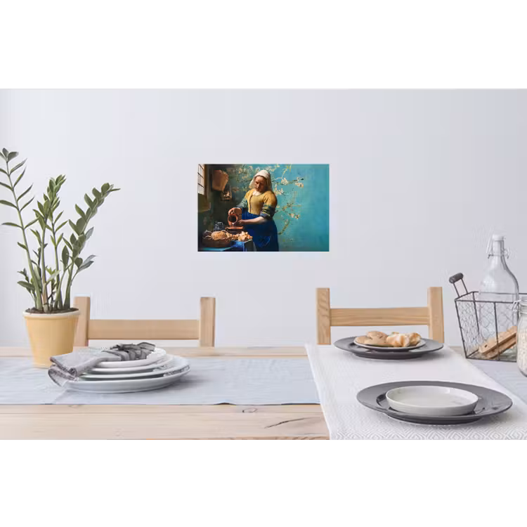 Melkmeisje - Amandelbloesem - Van Gogh - Vermeer - Schilderij - Oude meesters Muursticker klein -eettafel