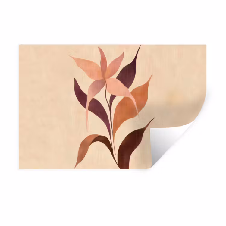 Minimalistisch - Bloem - Bladeren - Beige Muursticker klein -3d