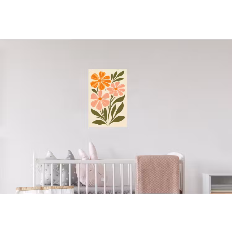 Minimalistisch - Bloemen - Bladeren - Roze Muursticker klein -kinderkamer