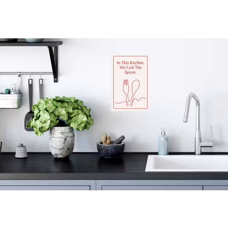 Minimalistisch - Vork - Lepel - Lijntekening Muursticker klein -keuken