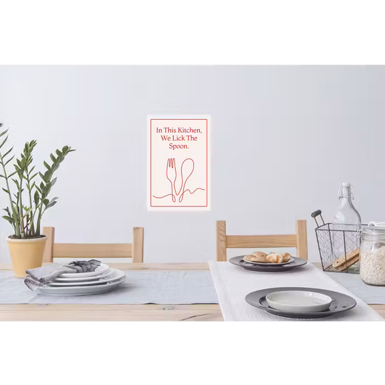 Minimalistisch - Vork - Lepel - Lijntekening Muursticker klein -eettafel
