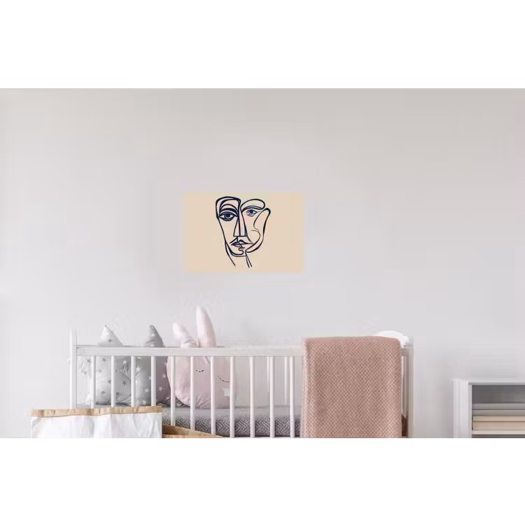 Minimalistisch - Lijnillustratie - Beige - Donkerblauw Muursticker klein -kinderkamer