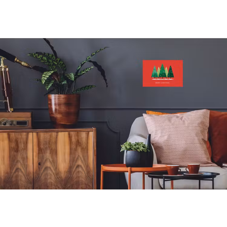 Minimalistisch - Kerstbomen - Rood - Sneeuw Muursticker klein -kamerbank